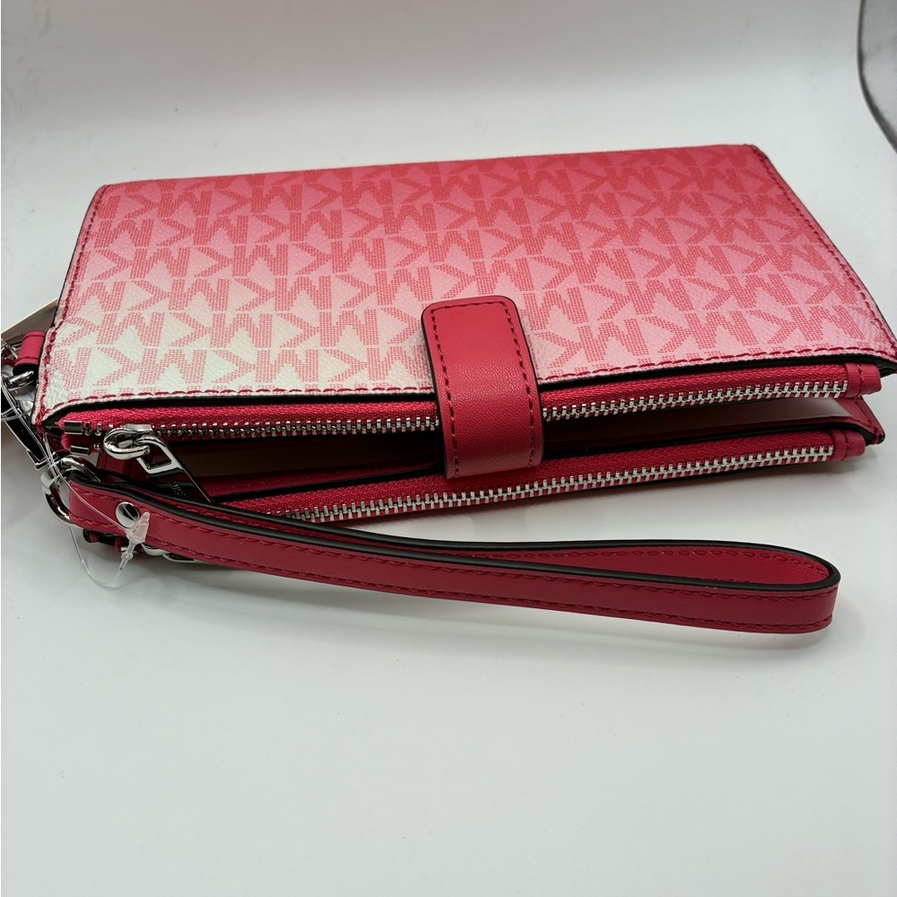 MICHAEL KORS Lg Ombré Signature Logo Double Zip Wristlet Wallet 
Hibiscus pink - Picture 3 of 8